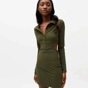 Urban Outfitters Gwen Olive Green Collared Long Sleeve Cutout Mini Dress Medium